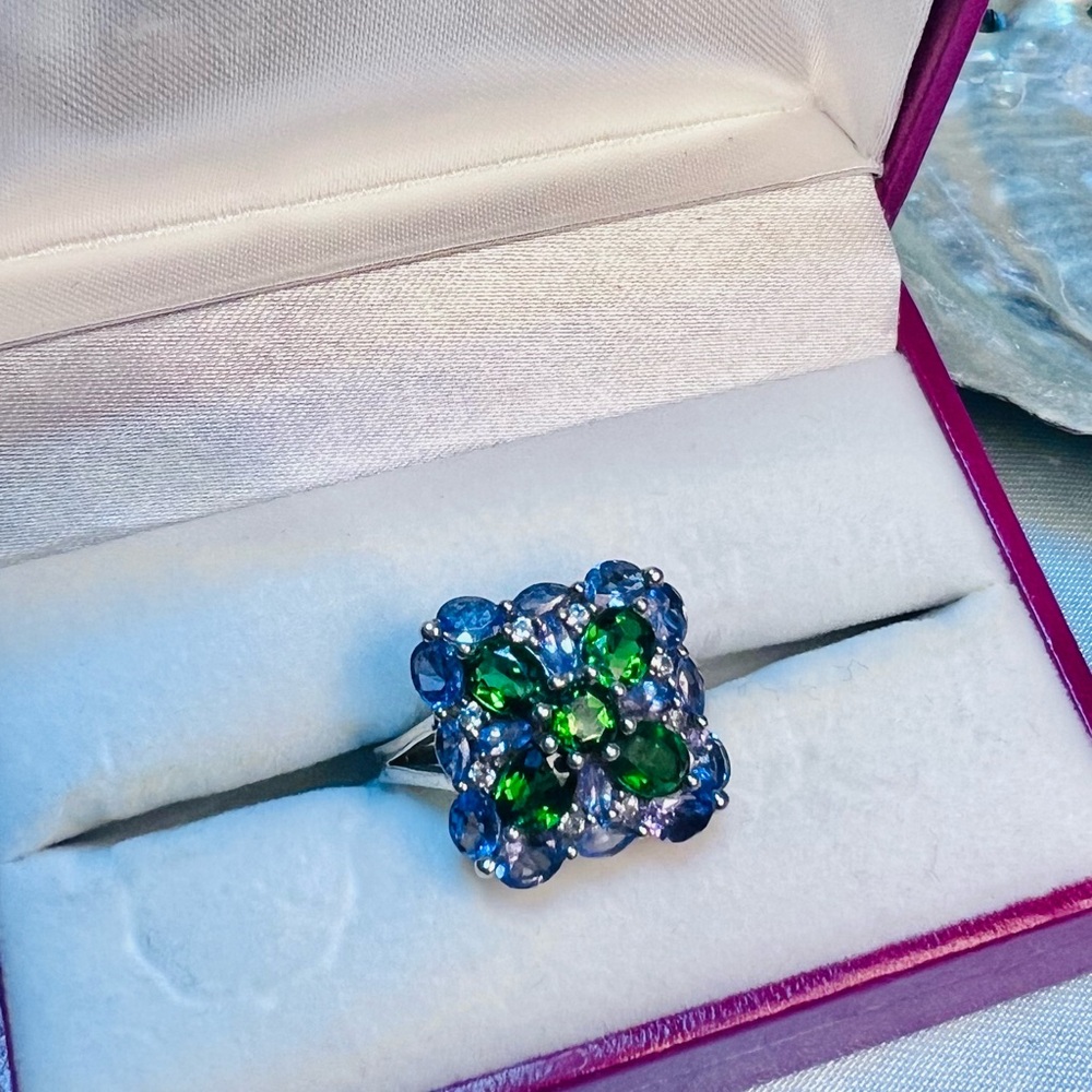 Chromdiopside with tanzanite sterling silver ring 2/7 live